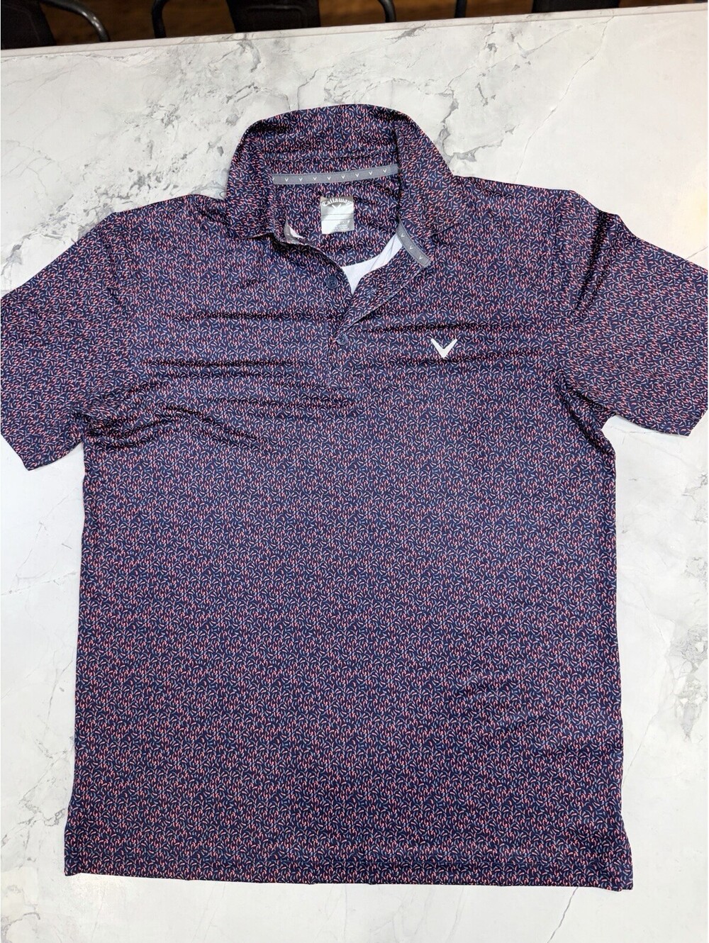 Callaway Mens Golf Polo Shirt S Small Peacoat Confetti Chevron Print OptiDri